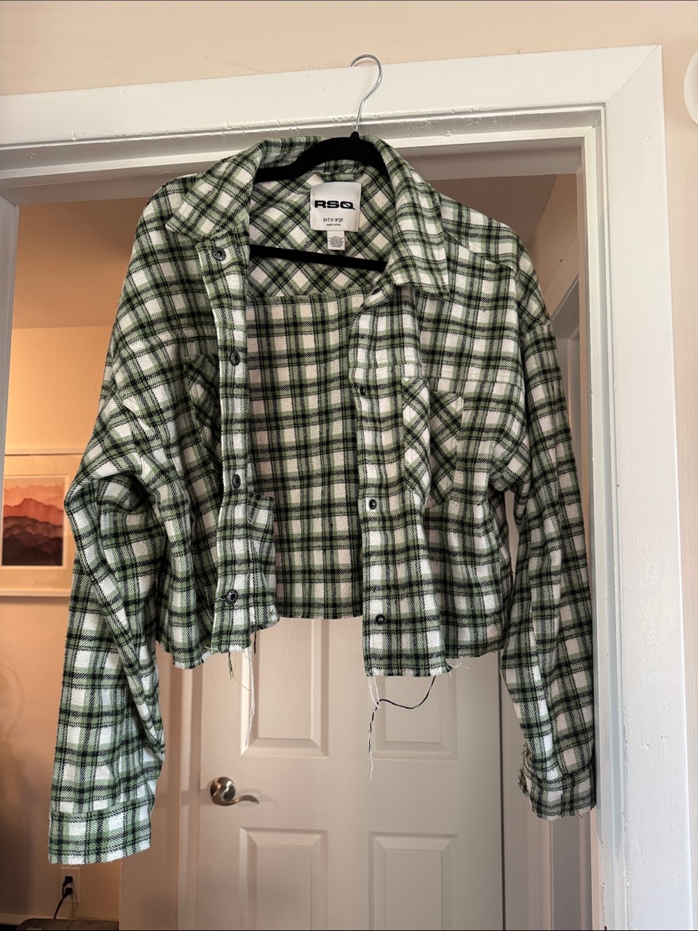 Green Plaid Cropped button down - Women's